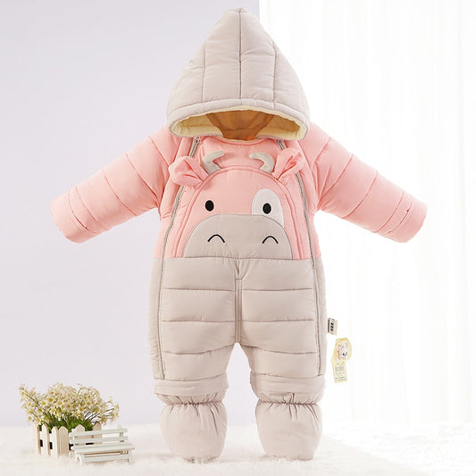 -30 degrees Russian Cartoon Winter Overalls Baby Jumpsuit Snow Wear Clothing