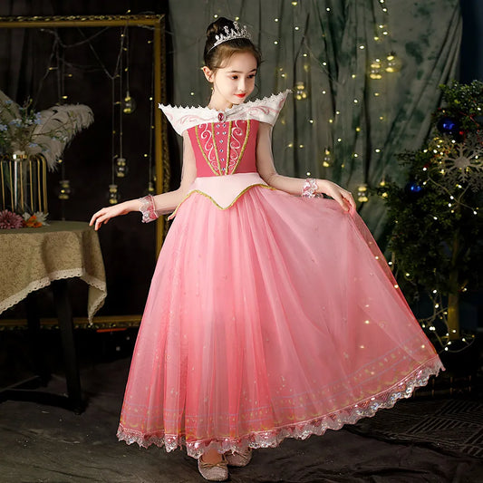 Aurora Princess Girls Dress Sleeping Beauty Dress Up Christmas Cosplay Gown Girls Children Luxury Aurora Halloween Costume
