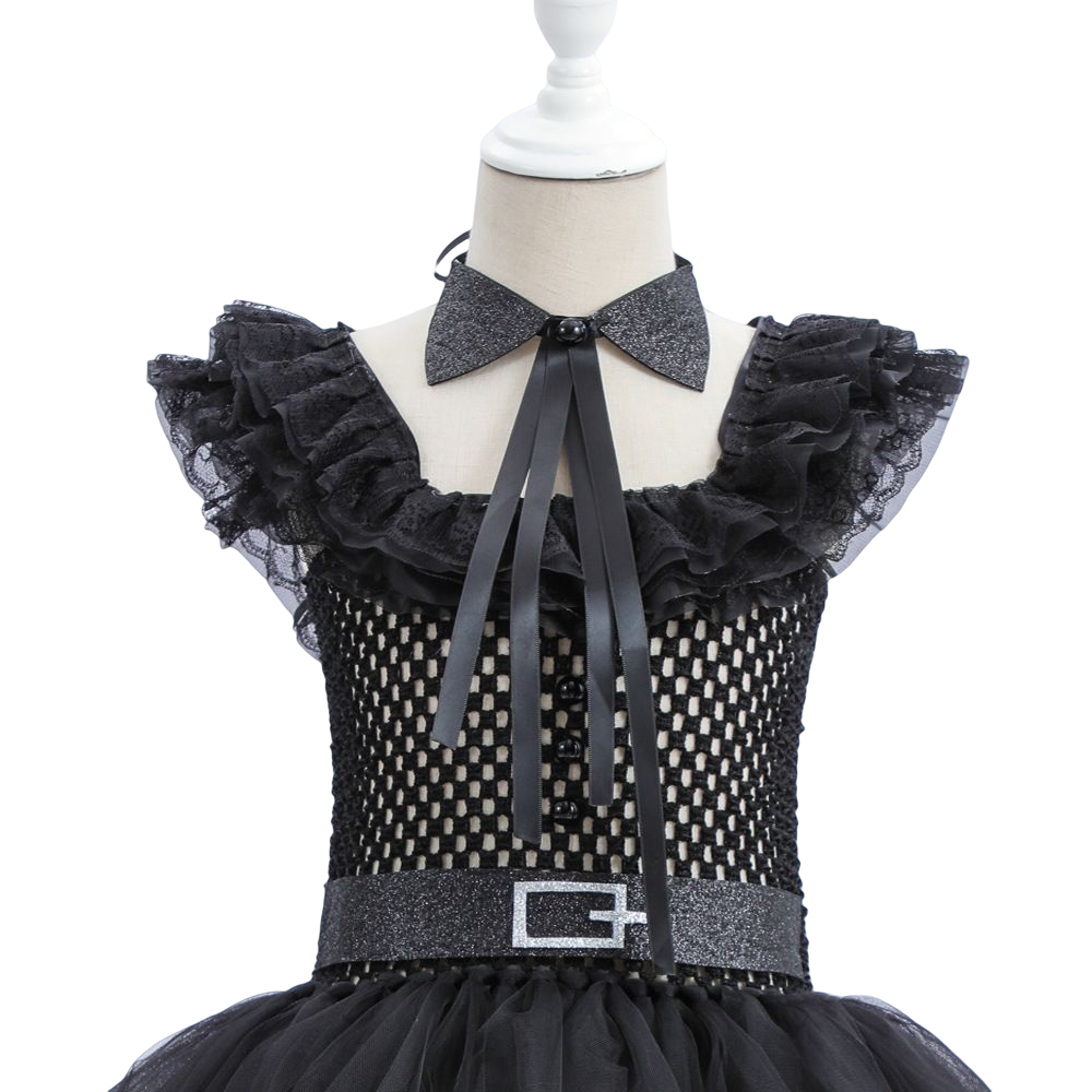 Wednesday Cosplay Princess Dress For Girls Costume 2023 Halloween Tie Tulle TuTu Dresses Black Gothic Kids Evening Party Clothes