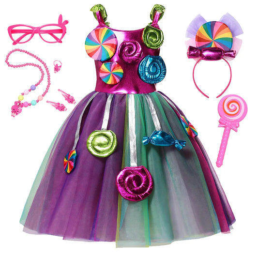 Carnival Candy Dress for Girls Purim Festival Fancy Lollipop Costume Children Summer Tutu Dresses Dressy Party Ball Gown