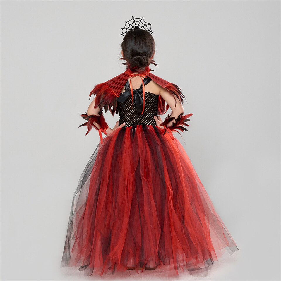 Children Halloween Cosplay Queen of Hearts Maleficent Gothic Demon Vampire Spider Witch Dress for Girls Party Masquerade Costume