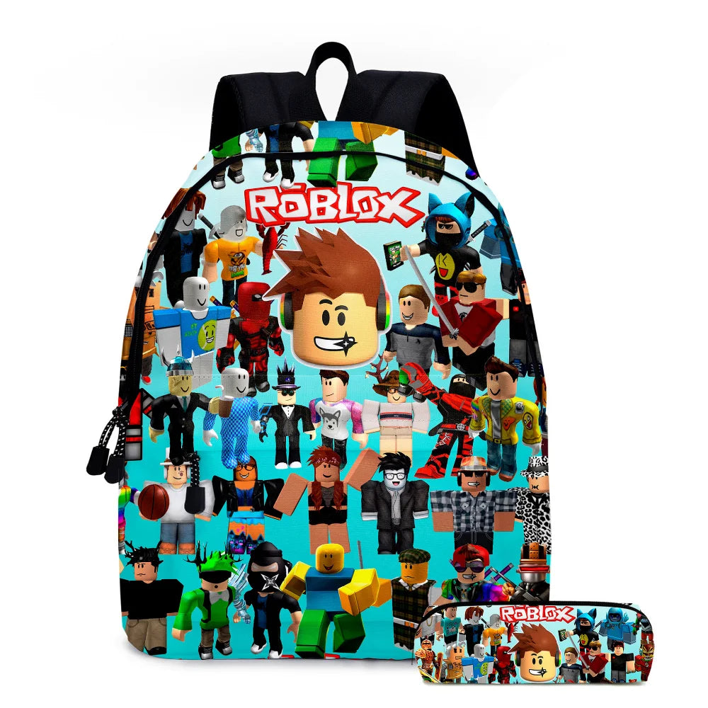 3PC-SET Set ROBLOX Virtual World Primary Secondary School Schoolbag Backpack Mochila Backpack Cartoon School Bag Mochila
