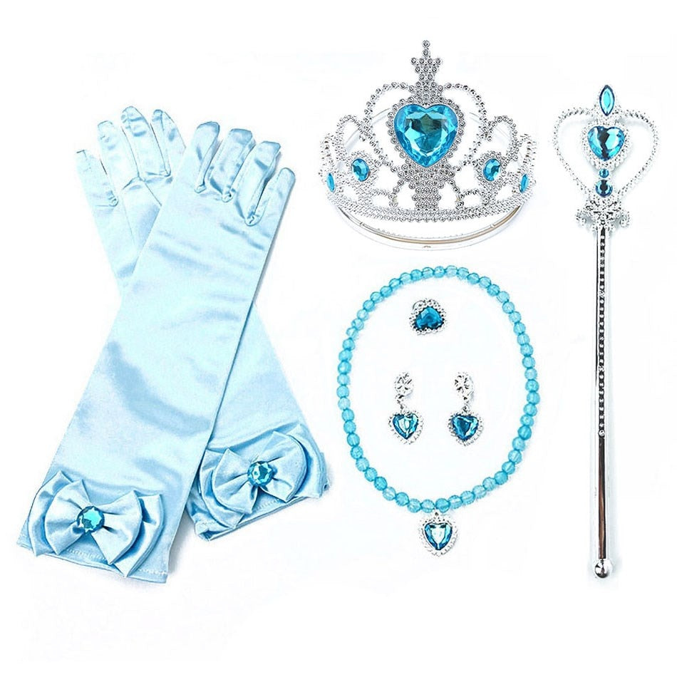Girl Princess Accessories Kids Elsa Anna Wig Elza Gloves Necklace Earring Photography Props Children Cosplay Play Party Supplies