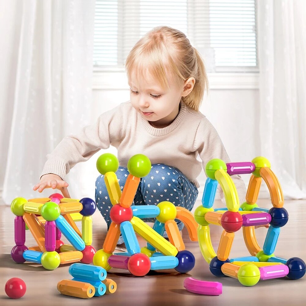 36/42/64PCS Magic Magnetic Building Blocks Toy Magnetic Set Magnet Ball Sticks Rod Games Montessori Educational Toys for Kids