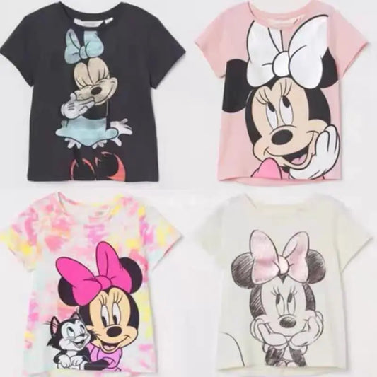 Minnie Printing T-shirt Babies Girls O-neck Bottoming Shirt Fashion Simple Cute Short Sleeve Tops Child Cartoon Clothes