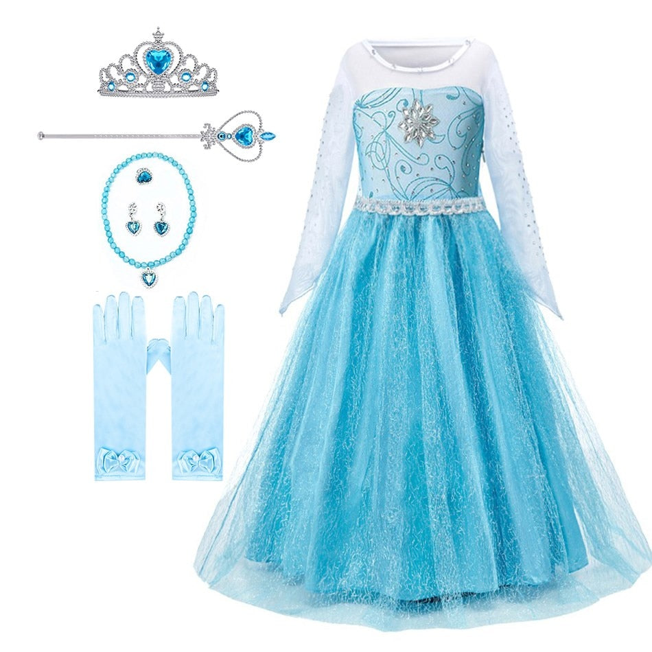 Princess Dress Kids Elsa Cosplay Dress Up Little Girls Costume for Halloween Party