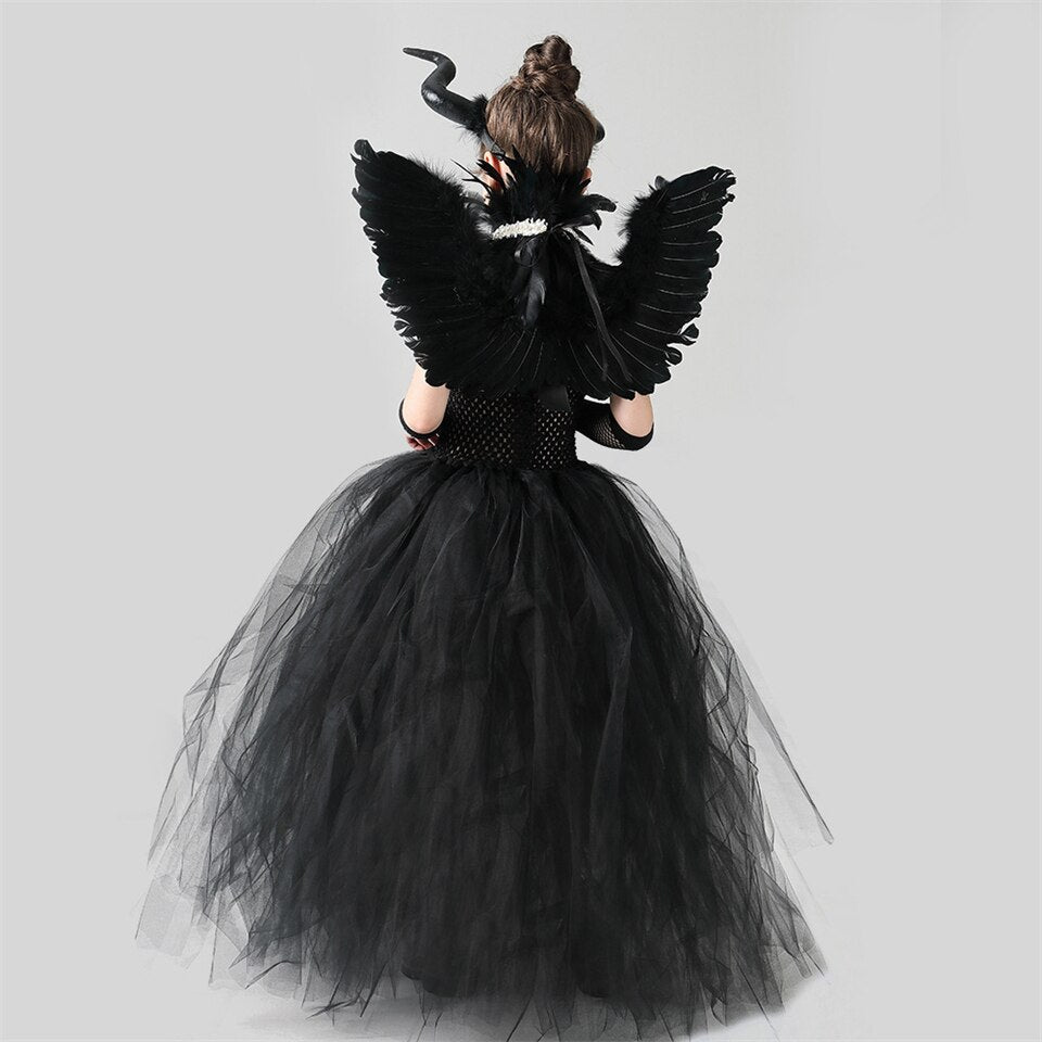 Children Halloween Cosplay Queen of Hearts Maleficent Gothic Demon Vampire Spider Witch Dress for Girls Party Masquerade Costume