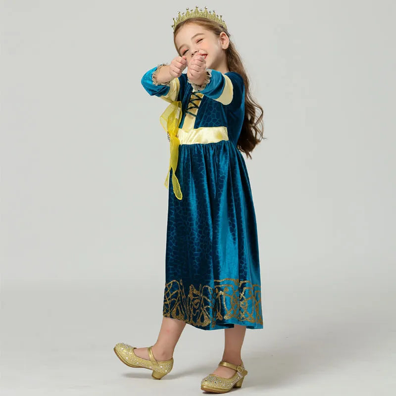 Disney New Winter Frozen Elsa Brave Princess Merida Cosplay Costume Girls Velvet Thick Warm Dress Clothing for Children Kids