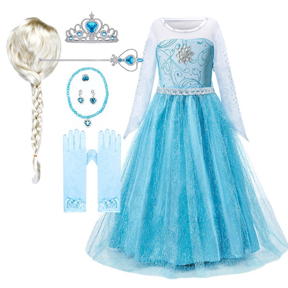Princess Dress Kids Elsa Cosplay Dress Up Little Girls Costume for Halloween Party