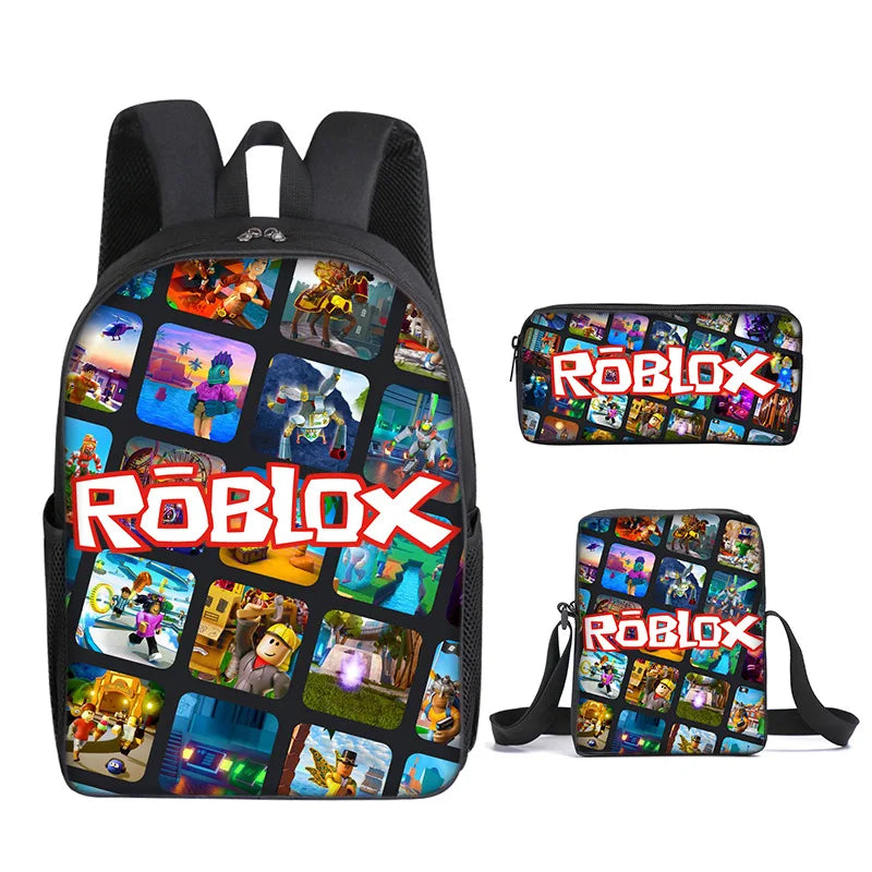 3PC-SET 3D Printing Roblox Game Surrounding Primary and Secondary School Students Backpack Satchel Pen Bag Anime Cartoon Mochila