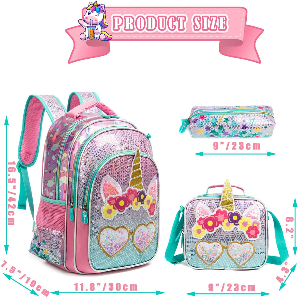 Kids Backpack Unicorn Pink 3 Piece Set School Bags Waterproof School Bags