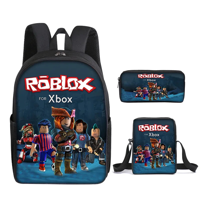 3PC-SET 3D Printing Roblox Game Surrounding Primary and Secondary School Students Backpack Satchel Pen Bag Anime Cartoon Mochila