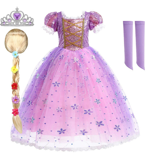 Children Rapunzel Costume Little Girl Luxury Cosplay Dress Kids New Halloween Dress Up Christmas Clothing 3 4 5 6 7 8 9 10 Years