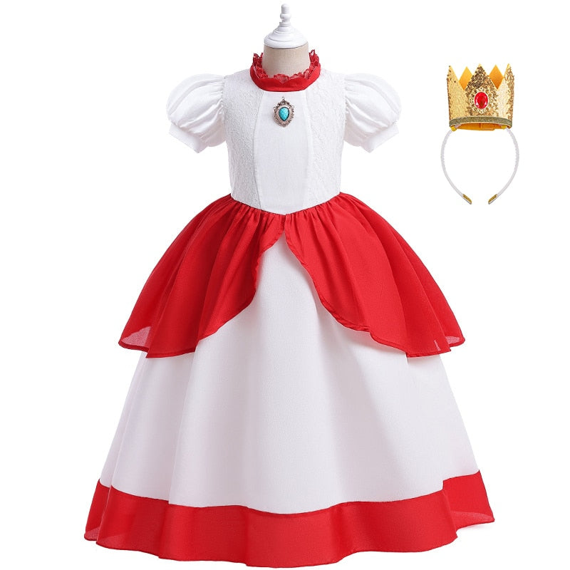 Peach Princess Dress For Girl Halloween Cosplay Costume Children Stage Performance Clothes Kids Birthday Carnival Party Outfits