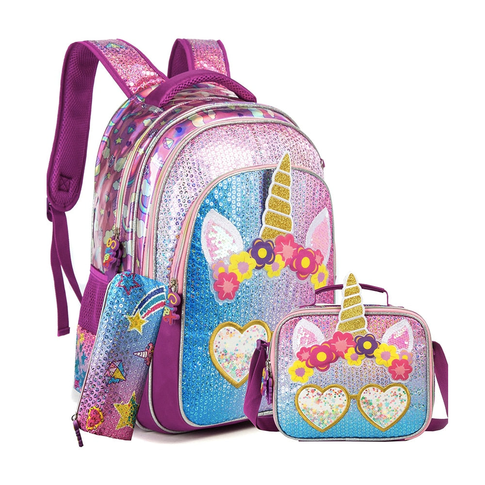 Kids Backpack Unicorn Pink 3 Piece Set School Bags Waterproof School Bags