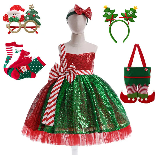 3 to 10 Years Christmas Sequin Dress for Girls Gala Dresses Xmas Kids Masquerade Party Performance Junior Children's Clothing