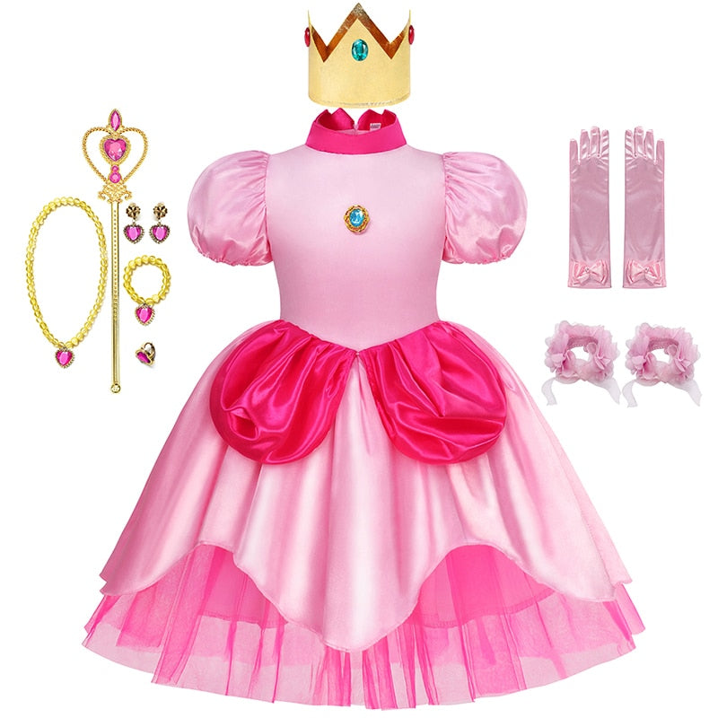 Peach Princess Dress For Girl Halloween Cosplay Costume Children Stage Performance, Birthday, Carnival Party