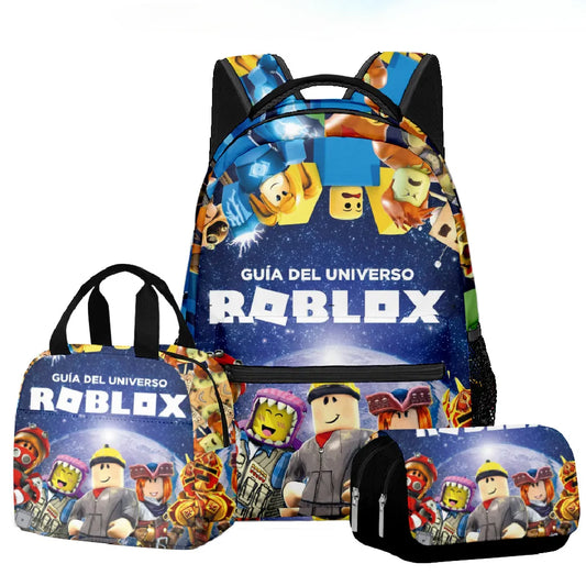 3PC-SET Set ROBLOX Virtual World Primary Secondary School Schoolbag Backpack Mochila Backpack Cartoon School Bag Mochila