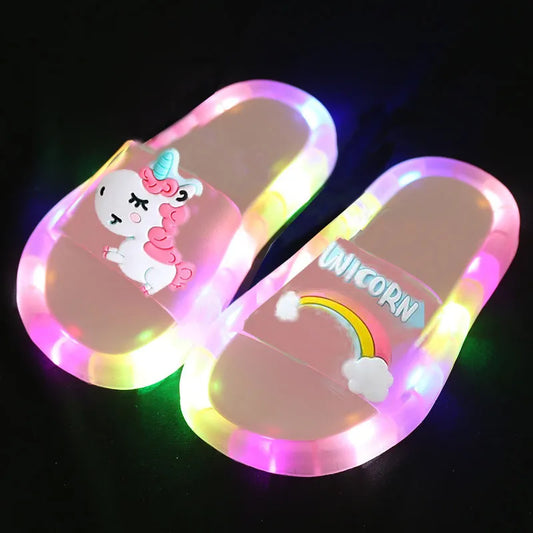 2022 Girl Slippers Children Unicorn LED  Kids Slippers Baby Bathroom Sandals  Kids Shoes for Girl  Boys Light Up Shoes Toddler구두