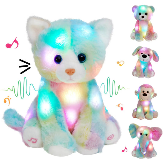 Recordable Cat Colorful Doll Gift Plush Toys with LED Light Soft Kitty Kids Toy for Girls Stuffed Animals Pillows Kids