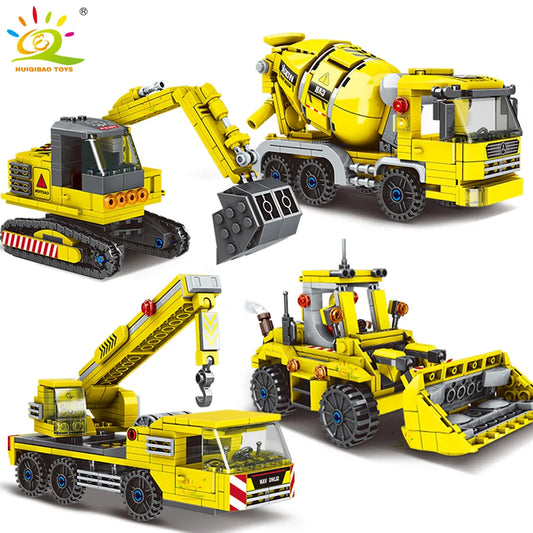 HUIQIBAO TOYS MOC Engineering Truck Building Blocks City Construction Crane Bulldozer Car Bricks Set Children Kids Toys for Boy
