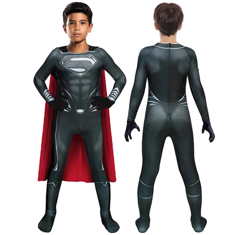 Superman Marvel Superhero Clark Kent Kal El Cosplay Costume Bodysuit Jumpsuit Halloween Party Costumes for Kids Aldult