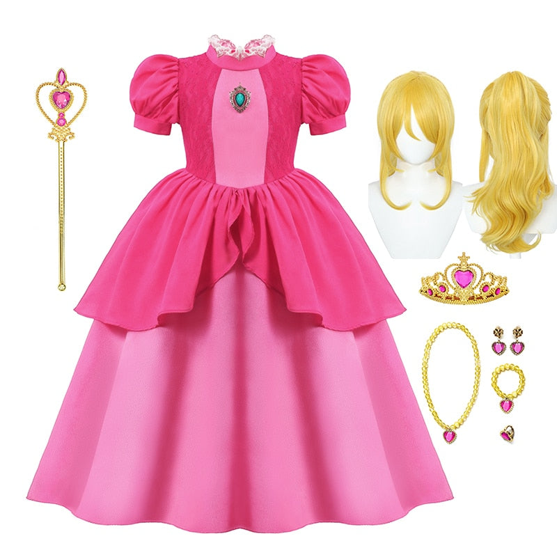 Peach Princess Dress For Girl Halloween Cosplay Costume Children Stage Performance, Birthday, Carnival Party