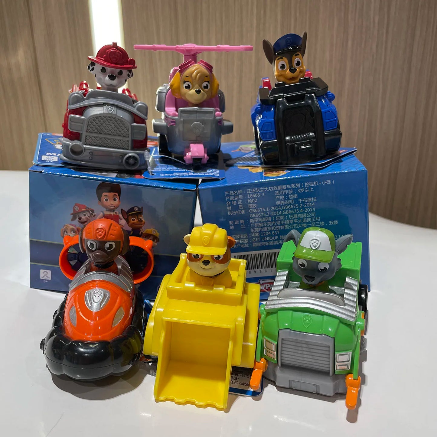 Genuine Paw Patrol Vehicle 8-9CM Ryder Chase Skye Zuma Rocky Car Anime Doll Action Figures Rescue Team Kids Birthday Gift Toy