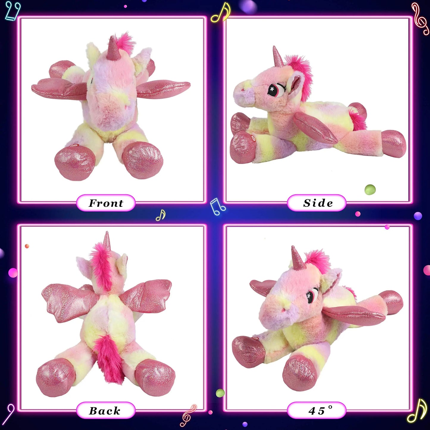 Rainbow LED Plush Toys Musical Throw Pillows Unicorn Lullaby Soft Stuffed Animals Birthday Gift for Kids Girls Luminous Toy