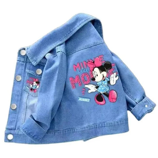 100% New Cotton Baby Girls Denim Mickey Minnie Mouse Jacket Coat Children Kids Flower Printed Outerwear Clothes for 2 4 6 8 9y