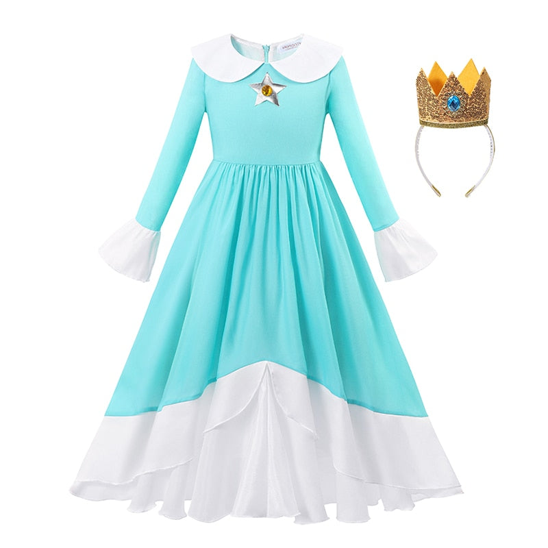Peach Princess Dress For Girl Halloween Cosplay Costume Children Stage Performance Clothes Kids Birthday Carnival Party Outfits