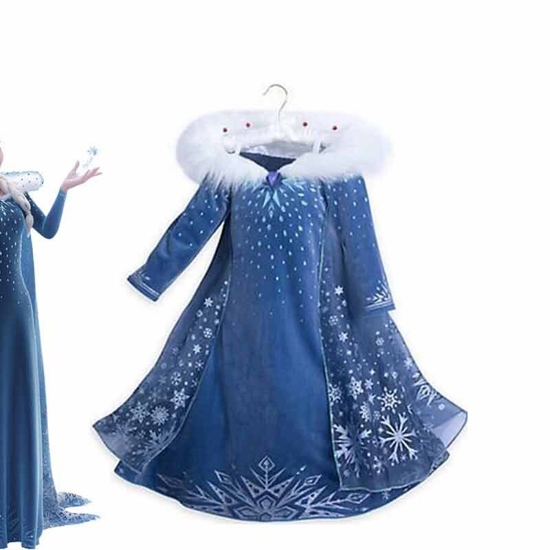 Elsa Winter Cosplay Costume for Girls Princess Party Queen Elsa Dress Kids Carnival Velvet Frocks Clothing