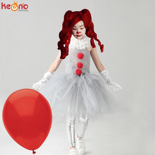 Girls Pennywise Costume, IT Cosplay Clown Halloween Tutu Dress Handmade Kids Dress for  Carnival Party