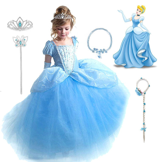 Girl Cinderella Cosplay Dress Up Clothes for Girls Christmas Halloween Party Princess Costume Kids Birthday Gown