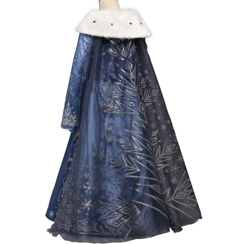Elsa Winter Cosplay Costume for Girls Princess Party Queen Elsa Dress Kids Carnival Velvet Frocks Clothing