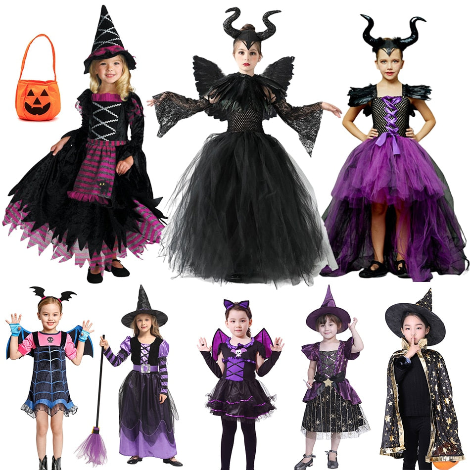 Halloween Vampire Demon Costume for Girls Masquerade Dress Up Party  Clothing Kids Cosplay Witch Gothic Devil Queen Gown Dresses