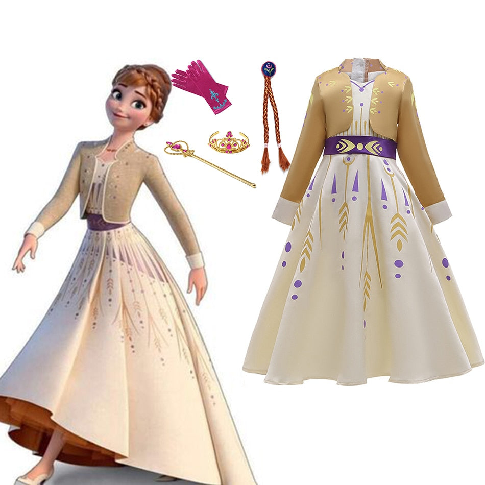 Frozen Princess Girls Dress Anna Cosplay Costume