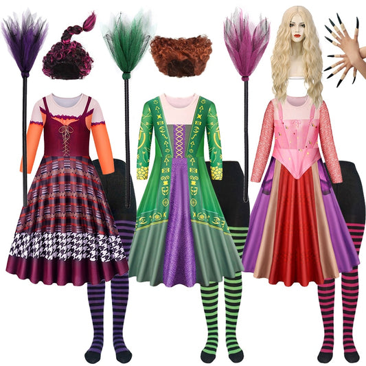Hocus Pocus Halloween Witch Dress Up Kids Winifred Sanderson Cosplay Costume Fancy Girls Long Sleeve Printed Milk Silk Clothing