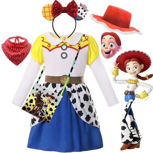 Disney Toy Story 4 Jessie Cosplay Carnival Princess Dress Long  Sleeves Girls Costume With Headband For Halloween Birthday Party