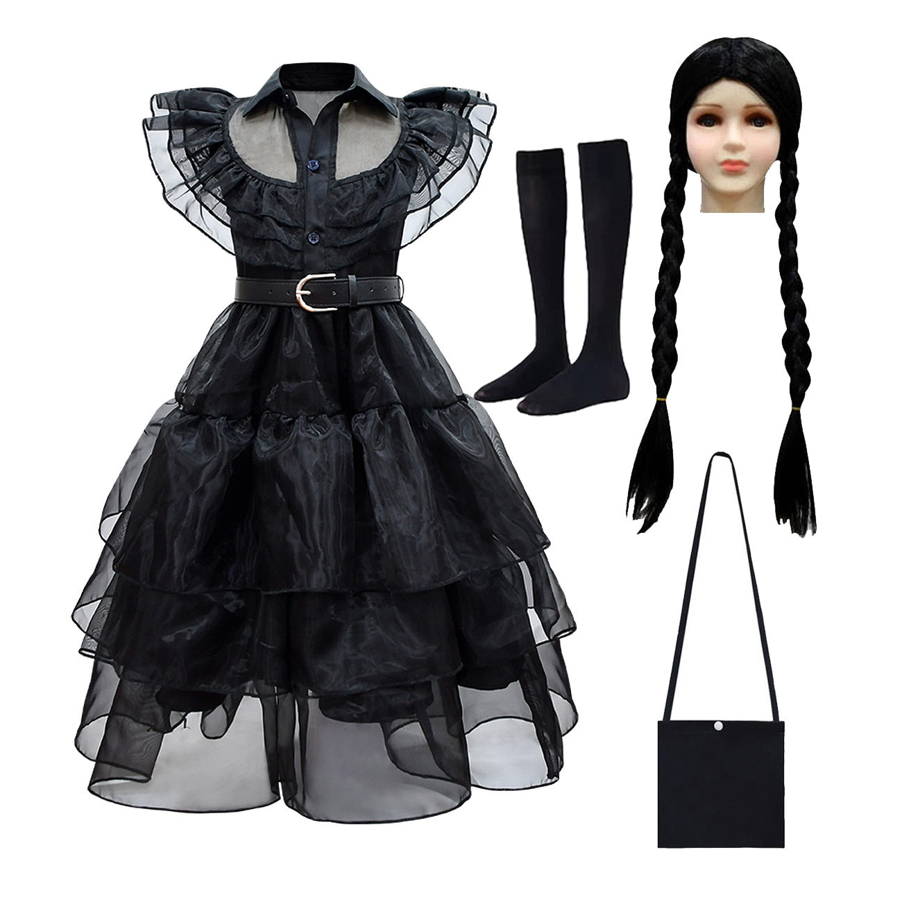 Wednesday Addams Cosplay Dress Kids Girls Costumes Black Gothic Dresses Children Halloween Party Clothes
