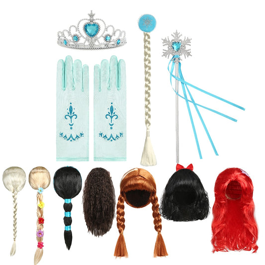 Girls Elsa Wig Kids Cosplay Braid Hair Children Carnival Halloween Birthday Princess Party Accessories
