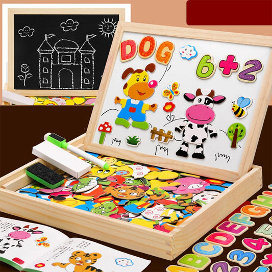 Wooden Multifunction Children Animal Puzzle Writing Magnetic Drawing Board Learning Educational Toy