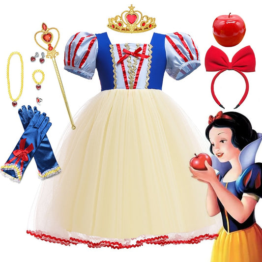 Disney Princess Snow White Dress for Girl Costume Kids Cosplay Puff Sleeves Mesh Ball Gown Clothes Children Party Birthday Dress
