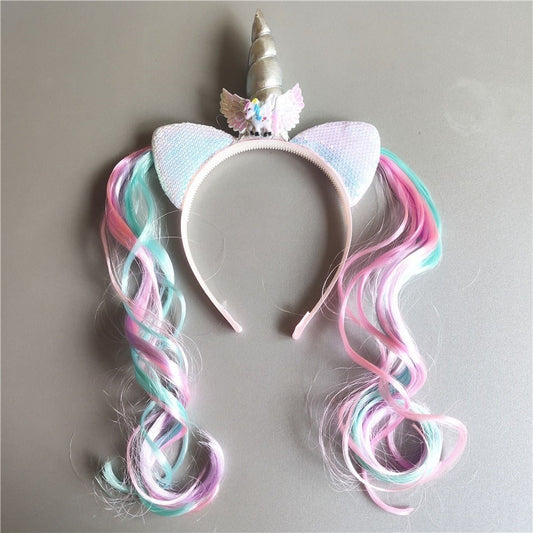 Girl Headband Kids Candy Color Sparkle Sequins Unicorn Braid