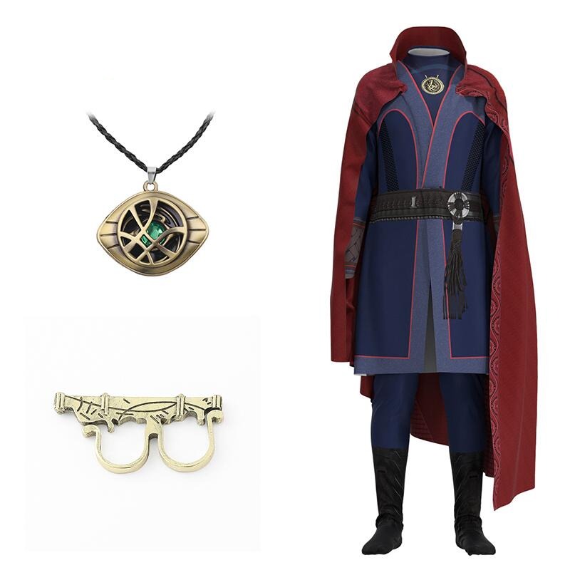 Doctor Strange Cosplay Costume with Necklace Ring Steve Red Cloak