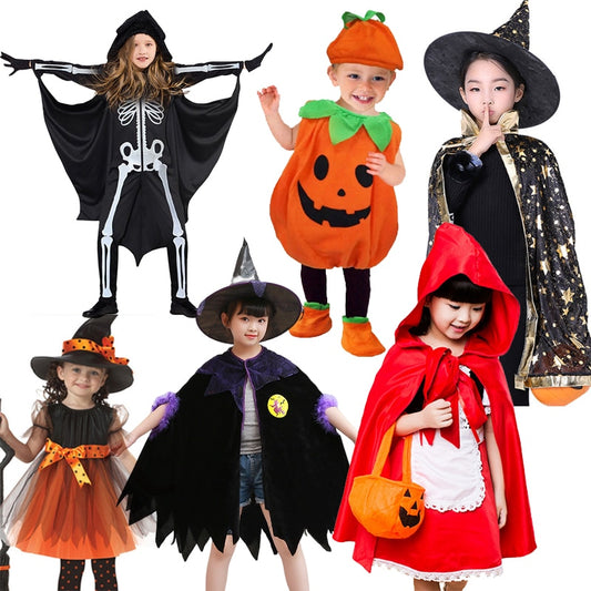 2023 Halloween Costume for Kids Girls Pumpkin Witch Vampire Cosplay Fancy Dress Children Carnival Party Cape Dresses Set 1-12Yrs