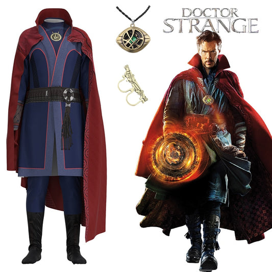 Doctor Strange Cosplay Costume with Necklace Ring Steve Red Cloak