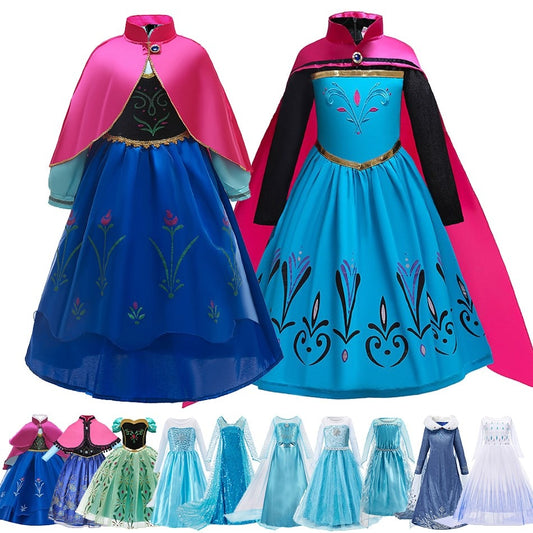 Girl Anna Elsa Dress Kids Halloween Cosplay Carnival Birthday Party Clothes 3-10 Years