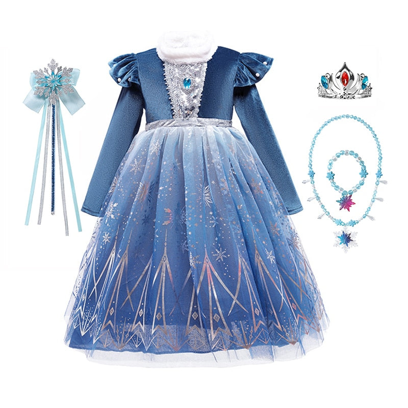 Disney Frozen Elsa Cosplay Dress Girls Winter Birthday Princess Dress