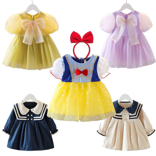Baby Girls Snow White Princess Dress Summer Puff Sleeve Mesh Dress